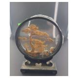 lot contains a Chinese cork carving diorama, a traditional form of Chinese folk art. These intricate, three-dimensional scenes are hand-carved from cork bark and often depict traditional landscapes, s