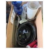 Misc kitchen supplies, pitchers cooking pan and crock pot.