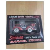 NIB Snap-on tools petite Pedal car series. 1940's Pedal car Barrel truck. 1/12 scale metal die cast.