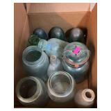 Box of vintage insulators and jars