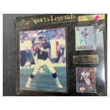 John Elway plaque with image and trading cards