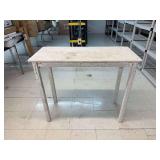 White table with distressed finish, 41.5”L x 18”W x 35”T