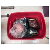 Red tote with Christmas decor