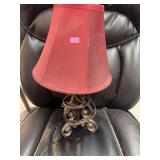 Small red and bronze table lamp