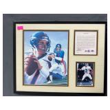John Elway painted image collage, fact card and trading card