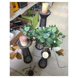 Box of artificial plants and stands.