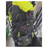 lot contains a OzarkTrail outdoor equipment backpack. inside there is a shovel, hand crank radio, tool kit, emergency candles,luminAid  phone charger,mini water filtration system, survival blanket, em