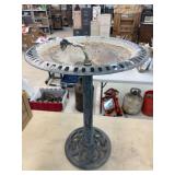 Metal bird bath with perch