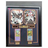 John Elway and Terrell Davis images, autographs, and two Super Bowl tickets, all matted in one frame