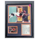 John Elway image, stats and a trading card, matted and framed