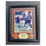 Shannon Sharpe image, matted and framed, with pin and challenge coin
