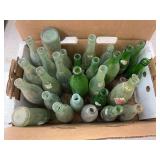 Box of vintage vess cola and bubble up glass bottles