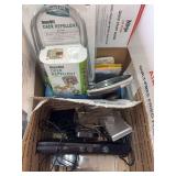 Box of miscellaneous items, gaming items and deer repellent