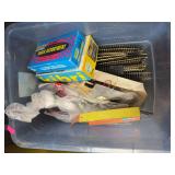 Assorted HO scale tracks switches, truck, wheels, wiring, plugs, capacitors, weights, etc. ￼