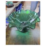 Green glass serving dish.