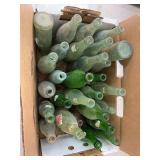 Box of vintage vess cola and bubble up glass bottles