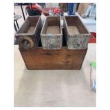 4 wooden boxes, a table-top Christmas tree, and a miniature garden tool set