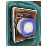 Green tote with dishes