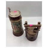 vintage Gerz Germany lidded beer stein and a well  figurine