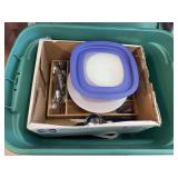 Green tote with dishes