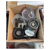 Box of kitchen appliances blender, toaster, canister