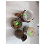 4 misc wooden and glass pot decor