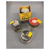 Sheaffer's Skrip Writing Fluid bottles and a small Folgers jar