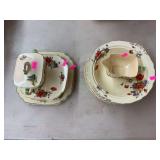 Depression glass slates and serving dishes