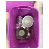 Tote with Harley Davidson lantern and misc items