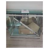 lot contains a  glass display case 48 ×22×40 with glass shelves, light bar, other contents included.  has key to lock.