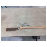 Wooden gun and two pair of scissors