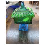 Green/blue glass box with lid.