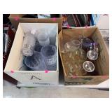 2 boxes of plastic and glass cups, cocktail glasses