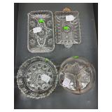 4 misc glass trays.