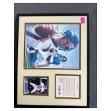 John Elway painted image collage, fact card and trading card