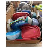 Box of plastic bowels and lids