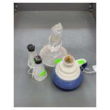 Glass wolf statue 2 glass salt and pepper shakers and glass oil lamp