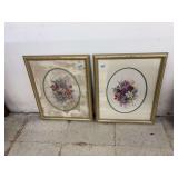 pair of vintage framed floral watercolor prints by artist Barbara Mock