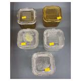 5 vintage Federal Glass ribbed clear refrigerator storage dishes
