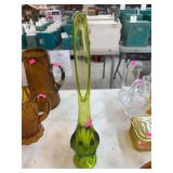 Avocado green Viking Glass 'Epic' line swung vase and small dish