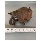 Wooden buffalo carving