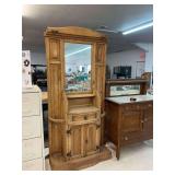 Vintage mirrored Hall Tree, 84”T x 39”W x 15”D with storage