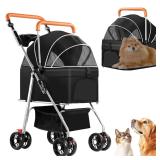 3 in 1 Dog Stroller 4 Wheels Folding Carrier Deep Black