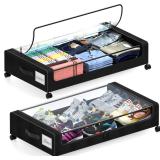 Under Bed Storage with Wheels, 2 Pack 65L (Black)