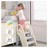 Onasti Foldable Steps Stool, 3-Step Grey