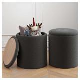 Ottoman Poufs with Storage, Set of 2 (Black)