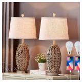 Natural Rattan Table Lamps Set of 2, Touch, 3-Way