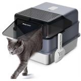 Stainless Steel Cat Litter Box with Lid, Enclosed