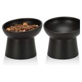 YauYik Ceramic Raised Cat Bowls, 2-Pack, Black