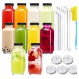 CUCUMI 10x16oz Glass Juice Bottles with Lids, Reusable